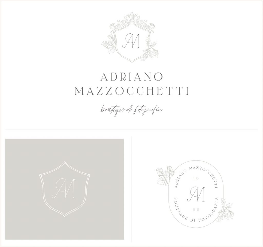 Behind-the-scenes of my logo design process. Logo design and variations for Adriano Mazzocchetti wedding and portrait photographer - Miel Café Design
