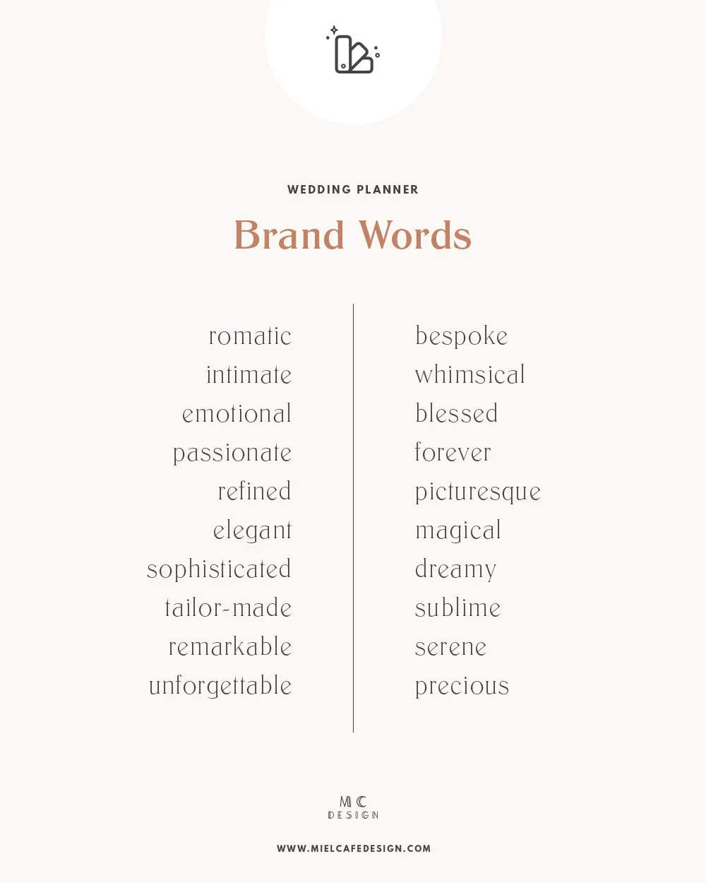 How to create your wedding planner brand: a selection of appropriate brand words for wedding planner brands